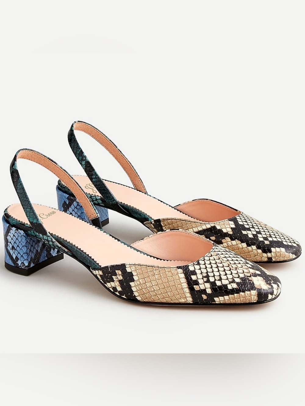 J. Crew Kate slingback pumps in snake-embossed leather